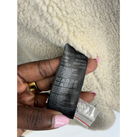 Karen Millen Wool Blend Quilted Coat Women's Size 4 Hooded Full Zip Winter Cozy - Picture 4 of 7